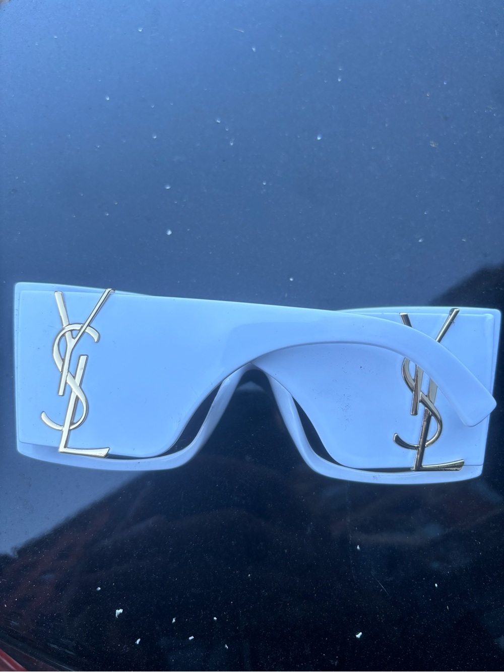 Yves Saint Laurent White Shield Sunglasses with Gold YSL Accents